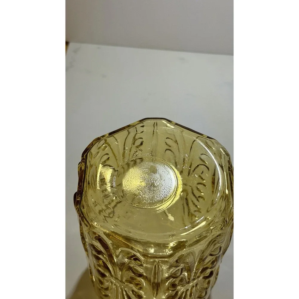 Vintage LE Smith Amber Gold Glass Lidded Canister Imperial Scroll norubber Seal